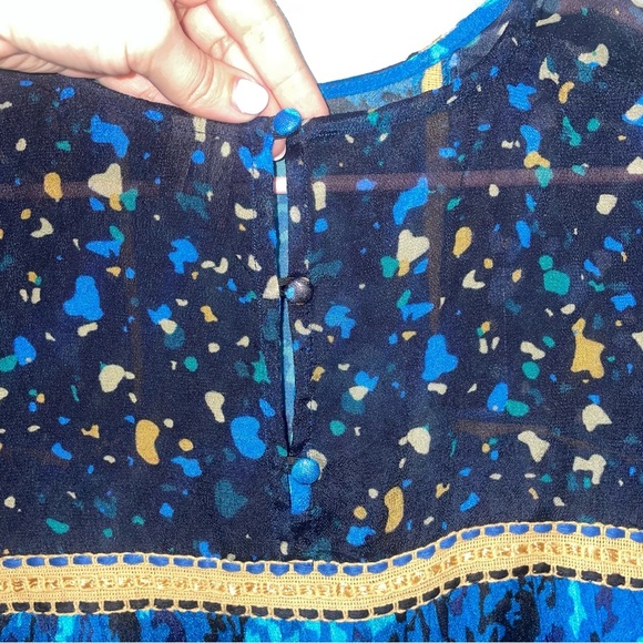 bl^nk bl-nk London Anthropologie Blue Leopard cheetah Miranda Peasant Blouse XS - Picture 8 of 9